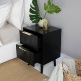 Monza – 2 Drawer Bedside Table with Fluted Front – Black or Grey