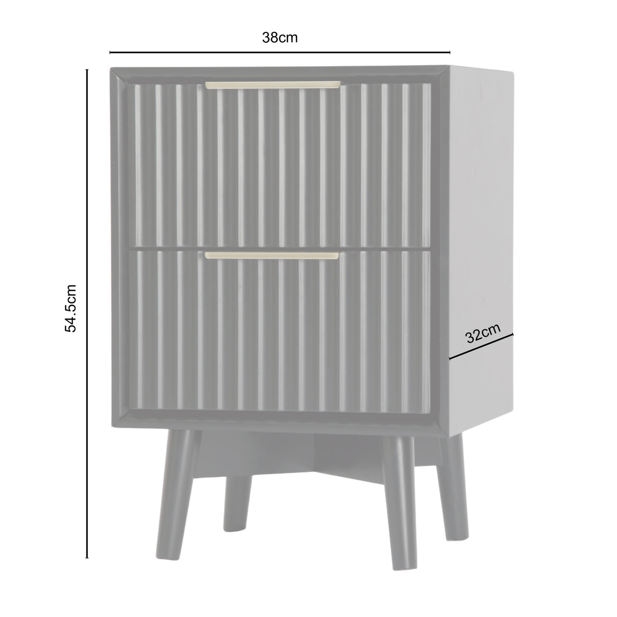 Monza – 2 Drawer Bedside Table with Fluted Front – Black or Grey