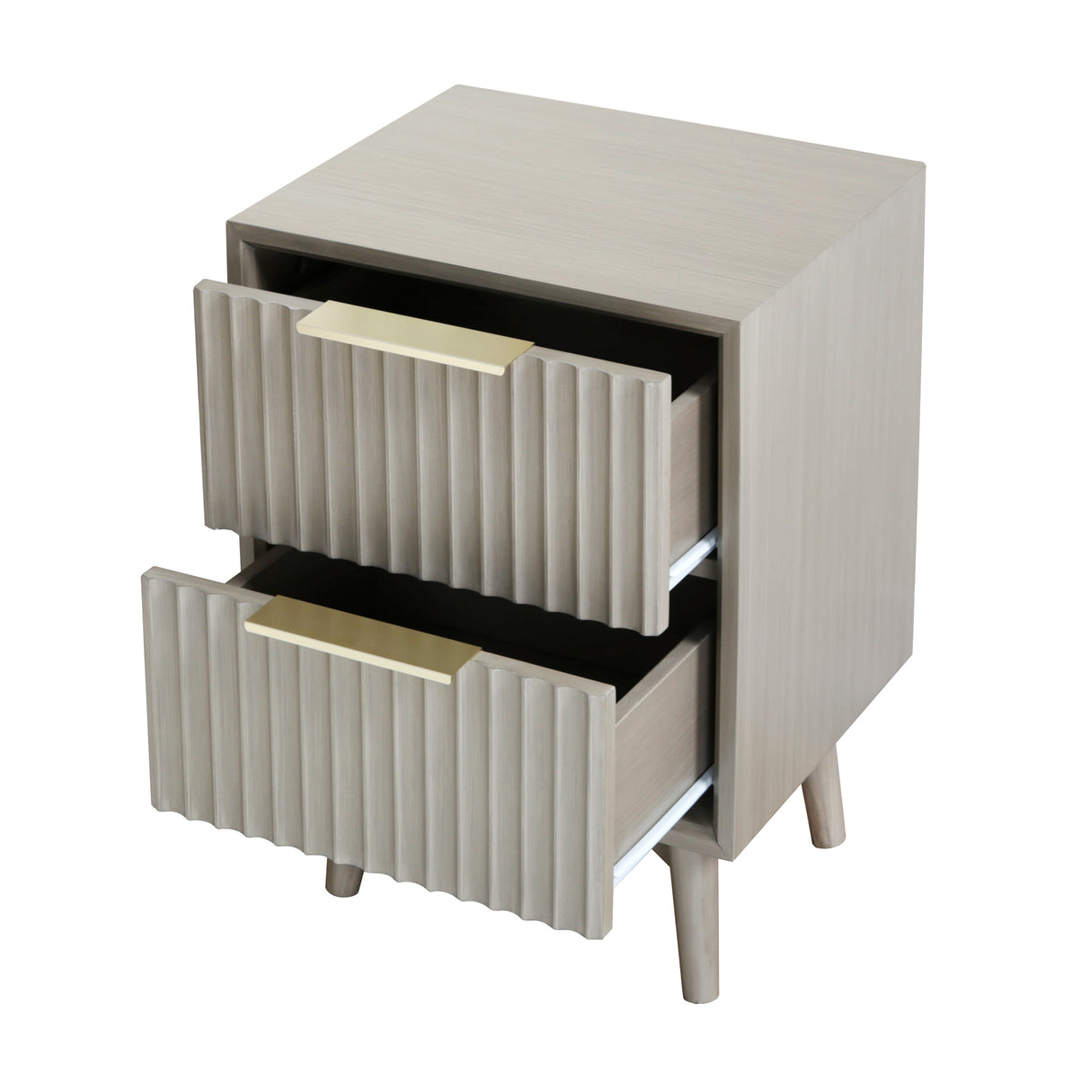 Monza – 2 Drawer Bedside Table with Fluted Front – Black or Grey