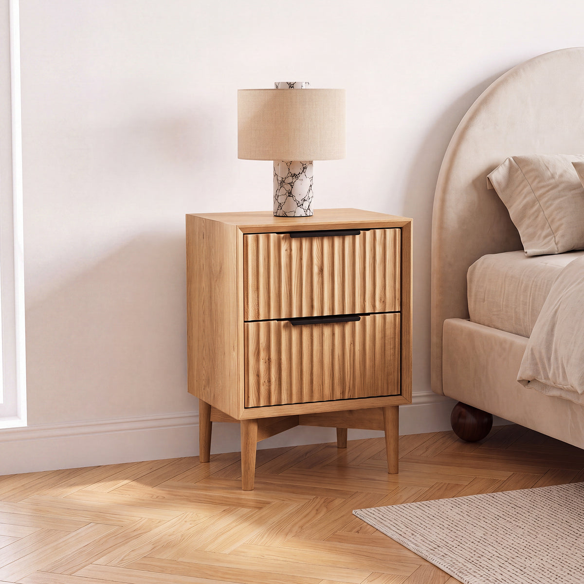 Monza 2 Drawer Bedside Table Natural