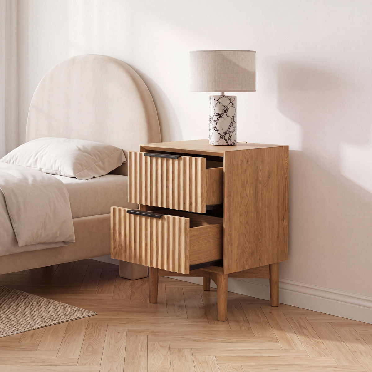 Monza 2 Drawer Bedside Table Natural