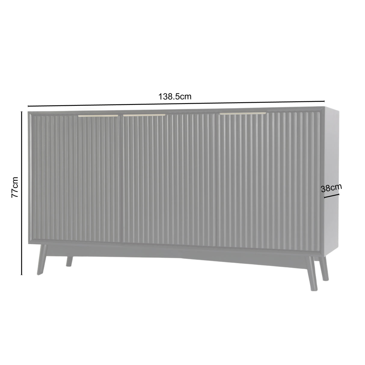 Monza – 3 Door Sideboard with Fluted Detailing – Black or Pale Ash