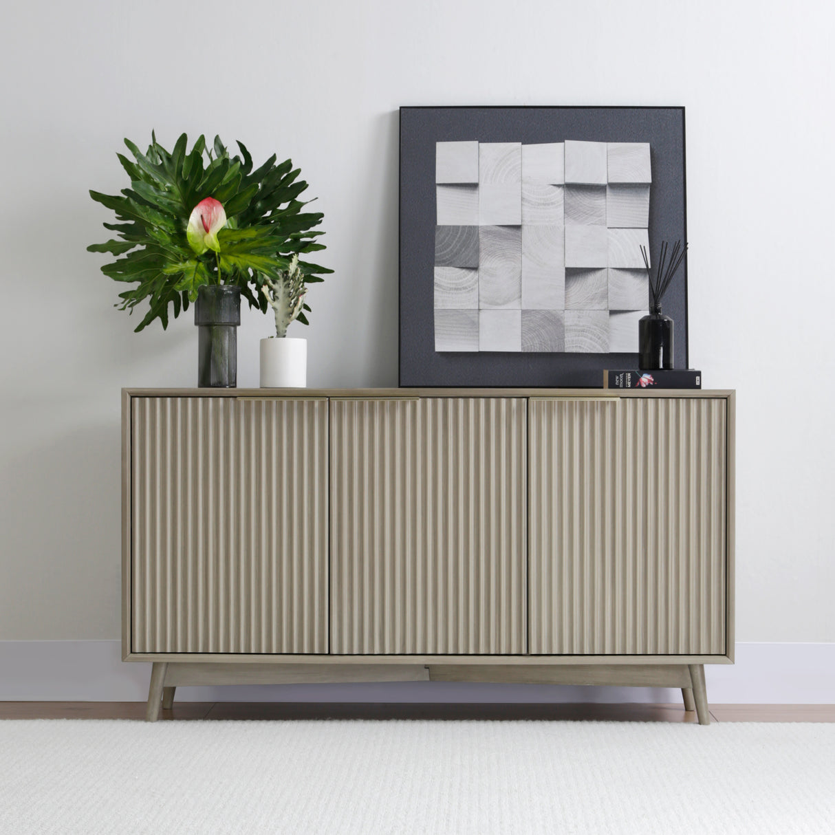 Monza – 3 Door Sideboard with Fluted Detailing – Black or Pale Ash