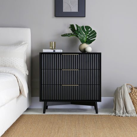 Monza – 3 Drawer Chest with Fluted Front – Black or Grey
