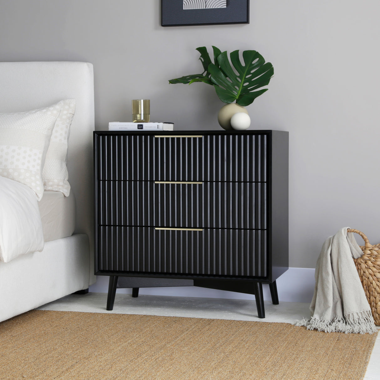 Monza – 3 Drawer Chest with Fluted Front – Black or Grey