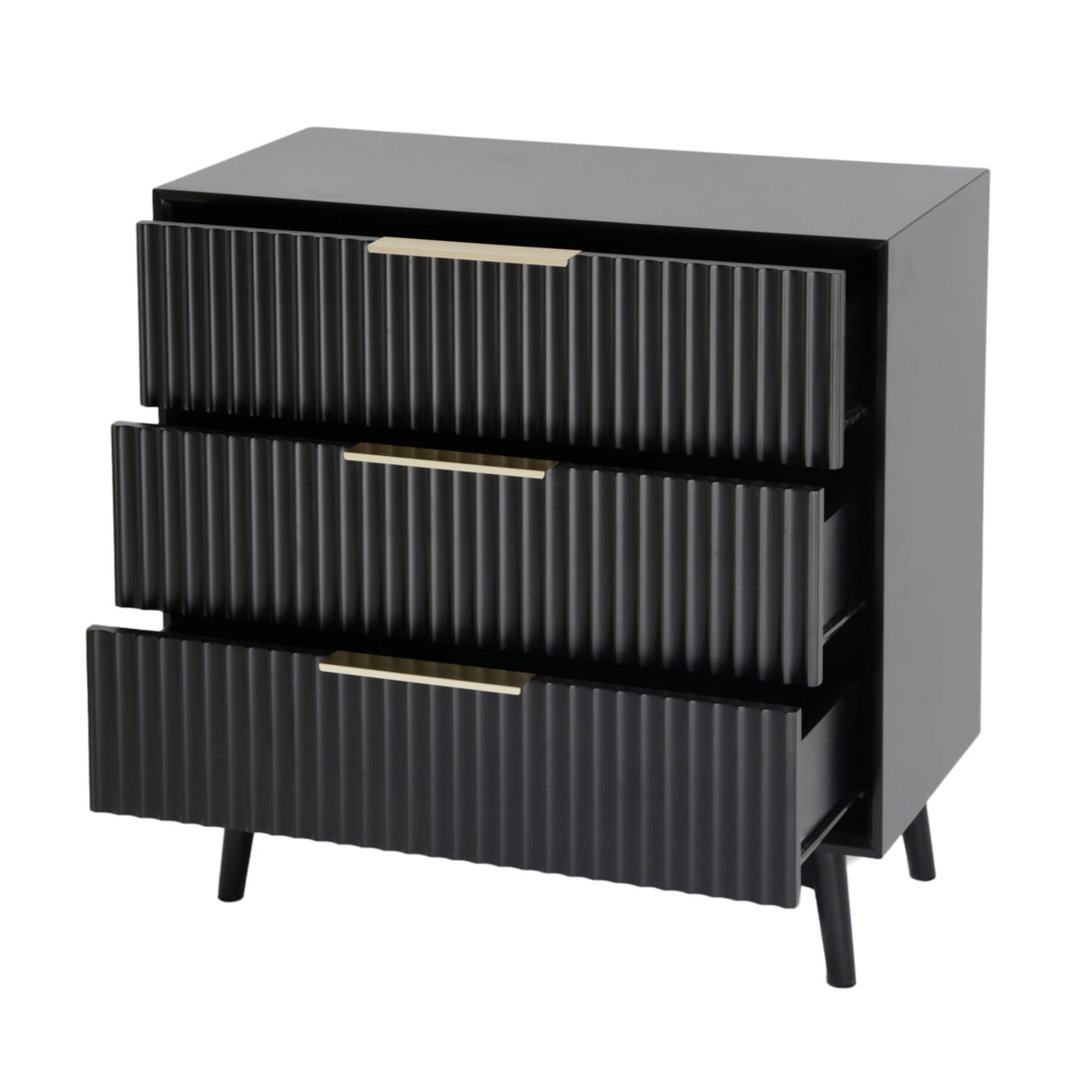 Monza – 3 Drawer Chest with Fluted Front – Black or Grey