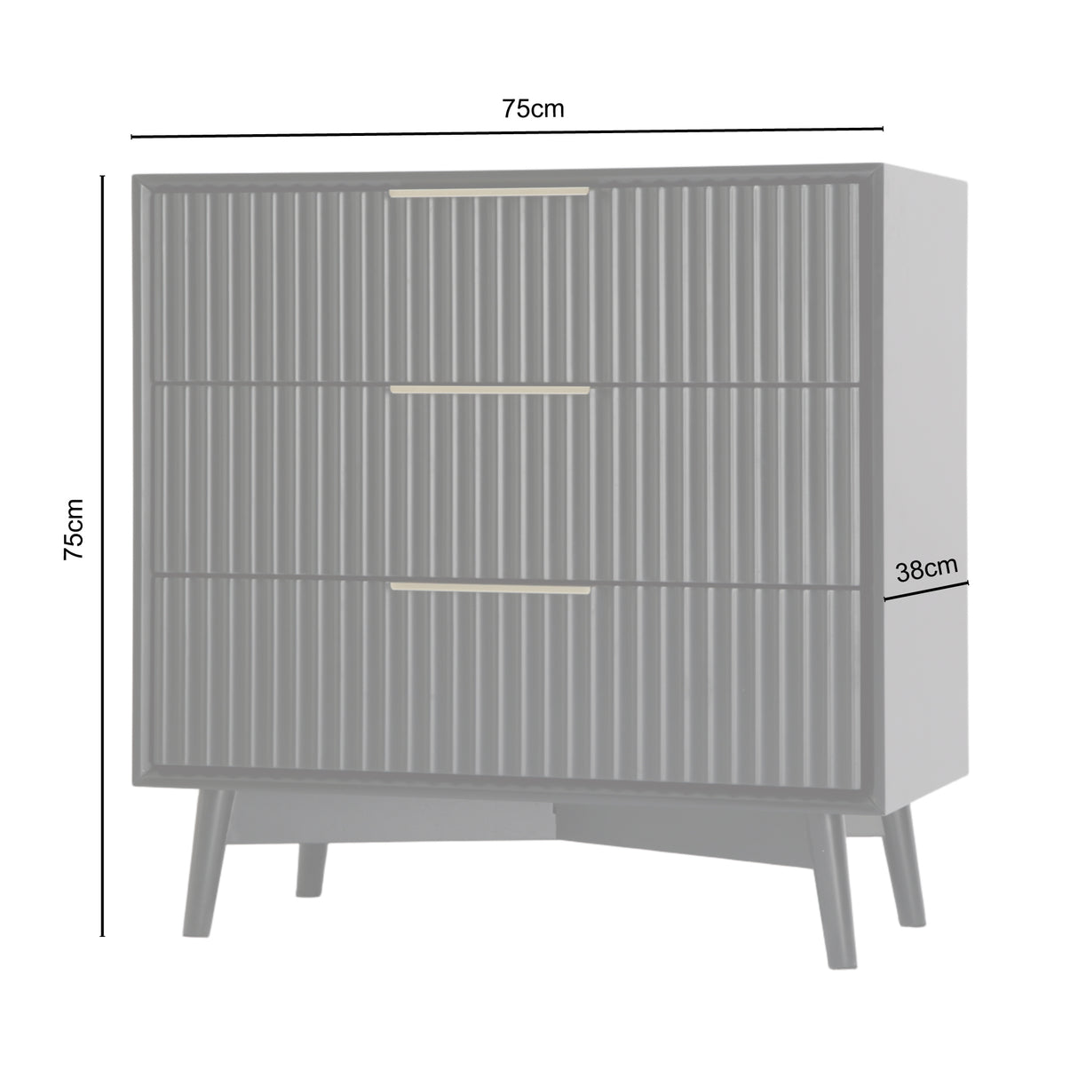 Monza – 3 Drawer Chest with Fluted Front – Black or Grey
