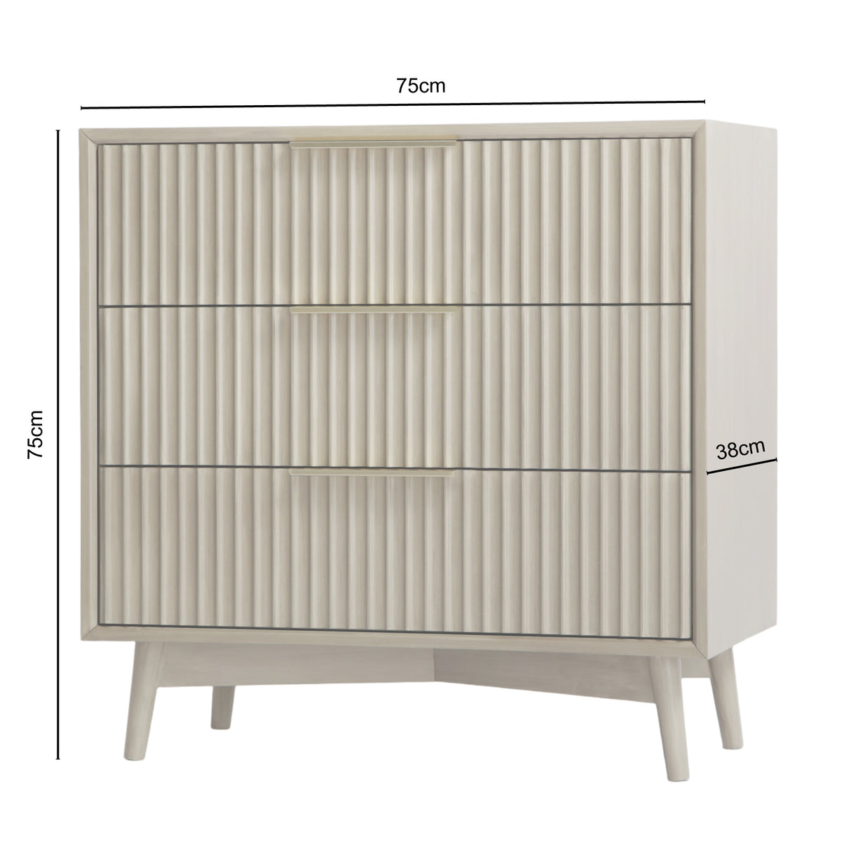 Monza – 3 Drawer Chest with Fluted Front – Black or Grey
