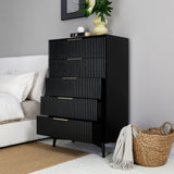 Monza – Tall Chest of 5 Drawers with Fluted Detailing – Black or Grey