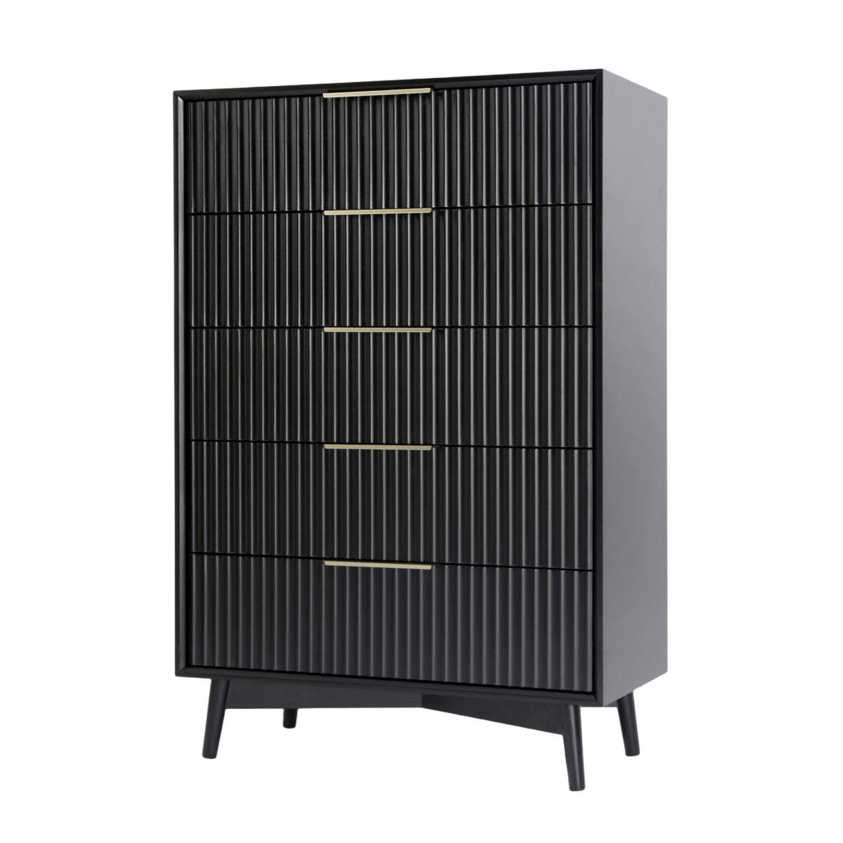 Monza – Tall Chest of 5 Drawers with Fluted Detailing – Black or Grey