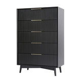 Monza – Tall Chest of 5 Drawers with Fluted Detailing – Black or Grey