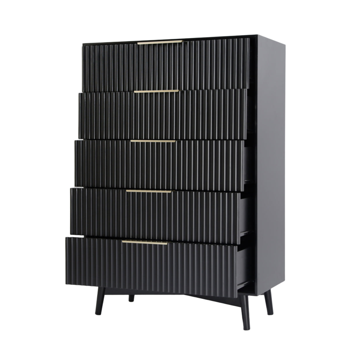 Monza – Tall Chest of 5 Drawers with Fluted Detailing – Black or Grey