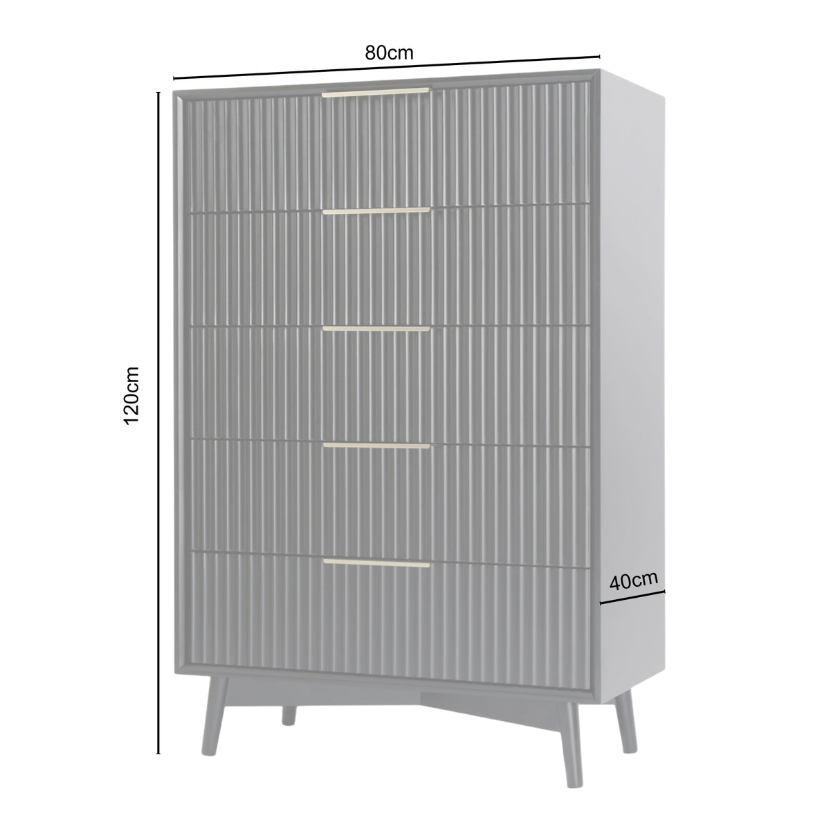 Monza – Tall Chest of 5 Drawers with Fluted Detailing – Black or Grey