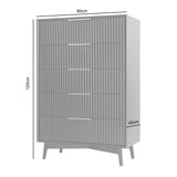 Monza – Tall Chest of 5 Drawers with Fluted Detailing – Black or Grey
