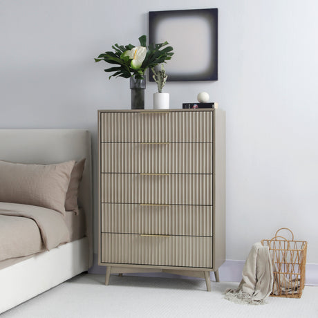Monza – Tall Chest of 5 Drawers with Fluted Detailing – Black or Grey