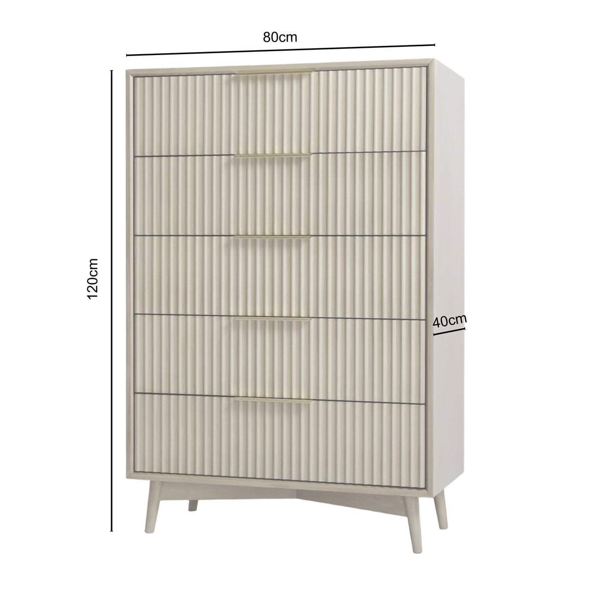 Monza – Tall Chest of 5 Drawers with Fluted Detailing – Black or Grey
