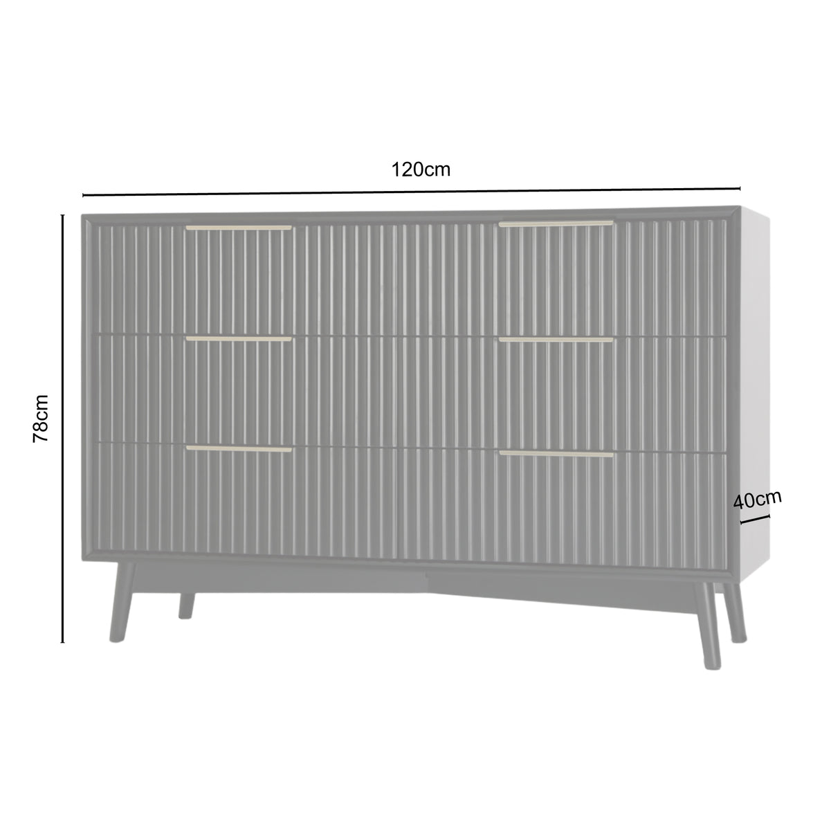 Monza – 6 Chest of Drawer with Fluted Front – Black or Grey