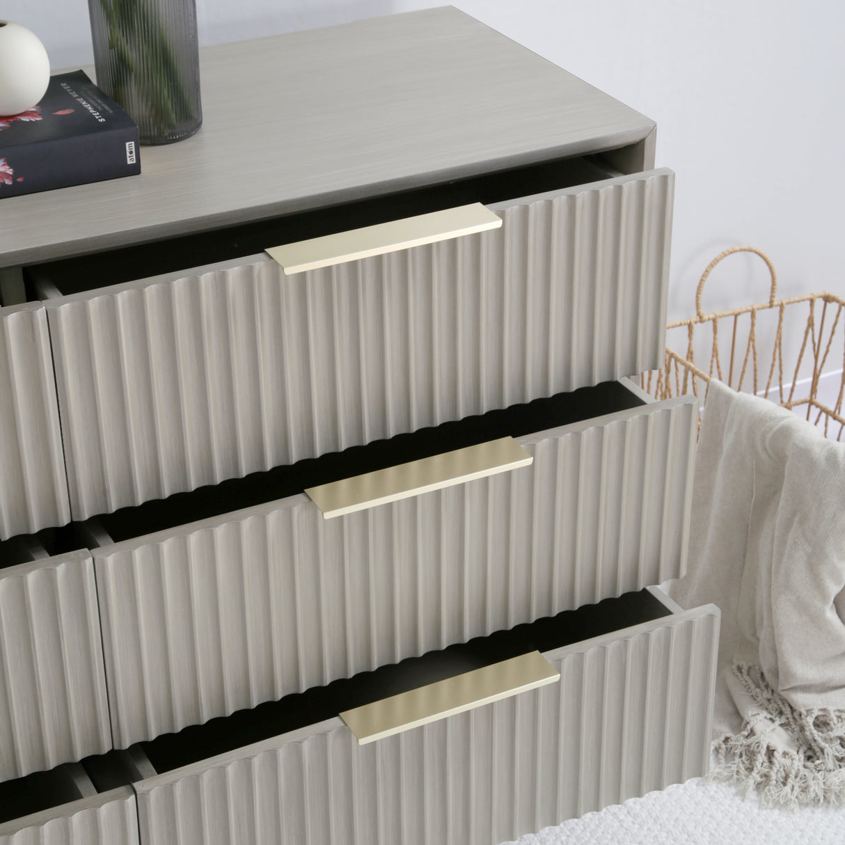 Monza – 6 Chest of Drawer with Fluted Front – Black or Grey