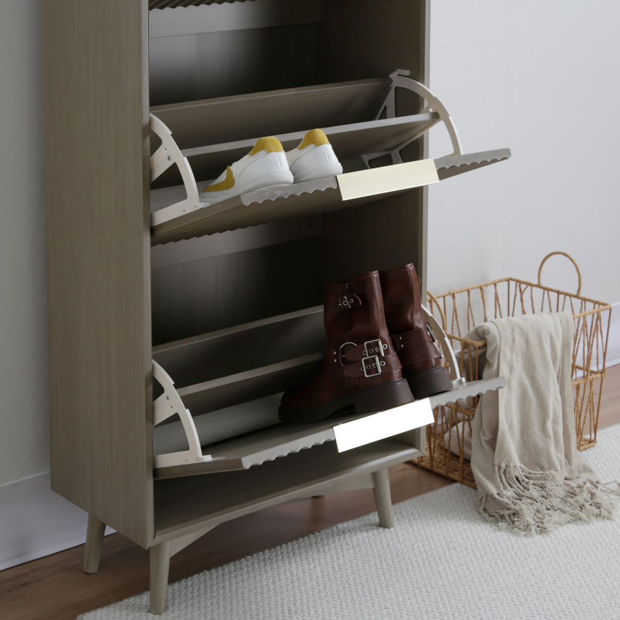 Monza – Shoe Storage Cabinet with Fluted Doors – Black or Grey