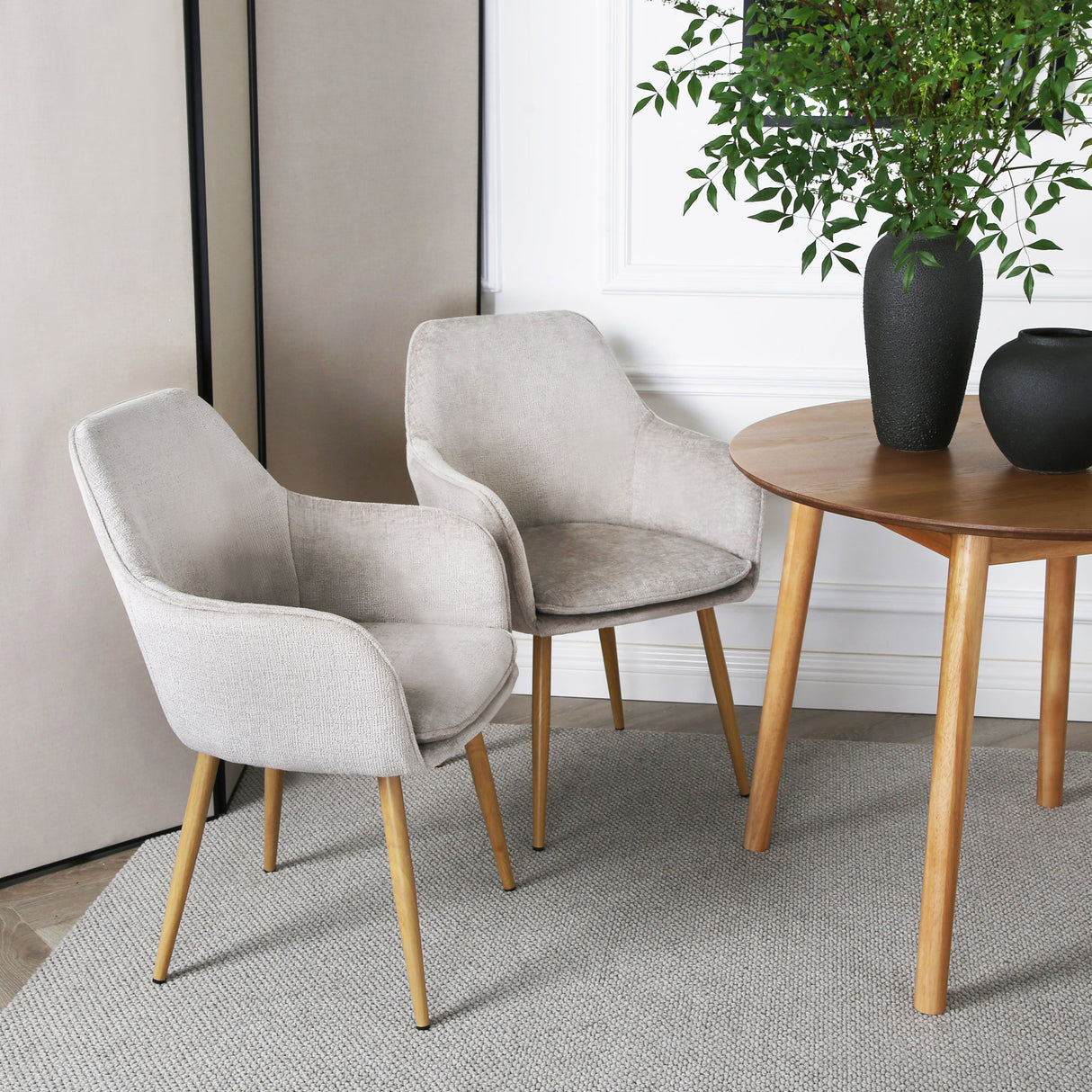 Muse - Pair of Chairs in Woven Yarn Fabric - Set of 2 Dining Chairs
