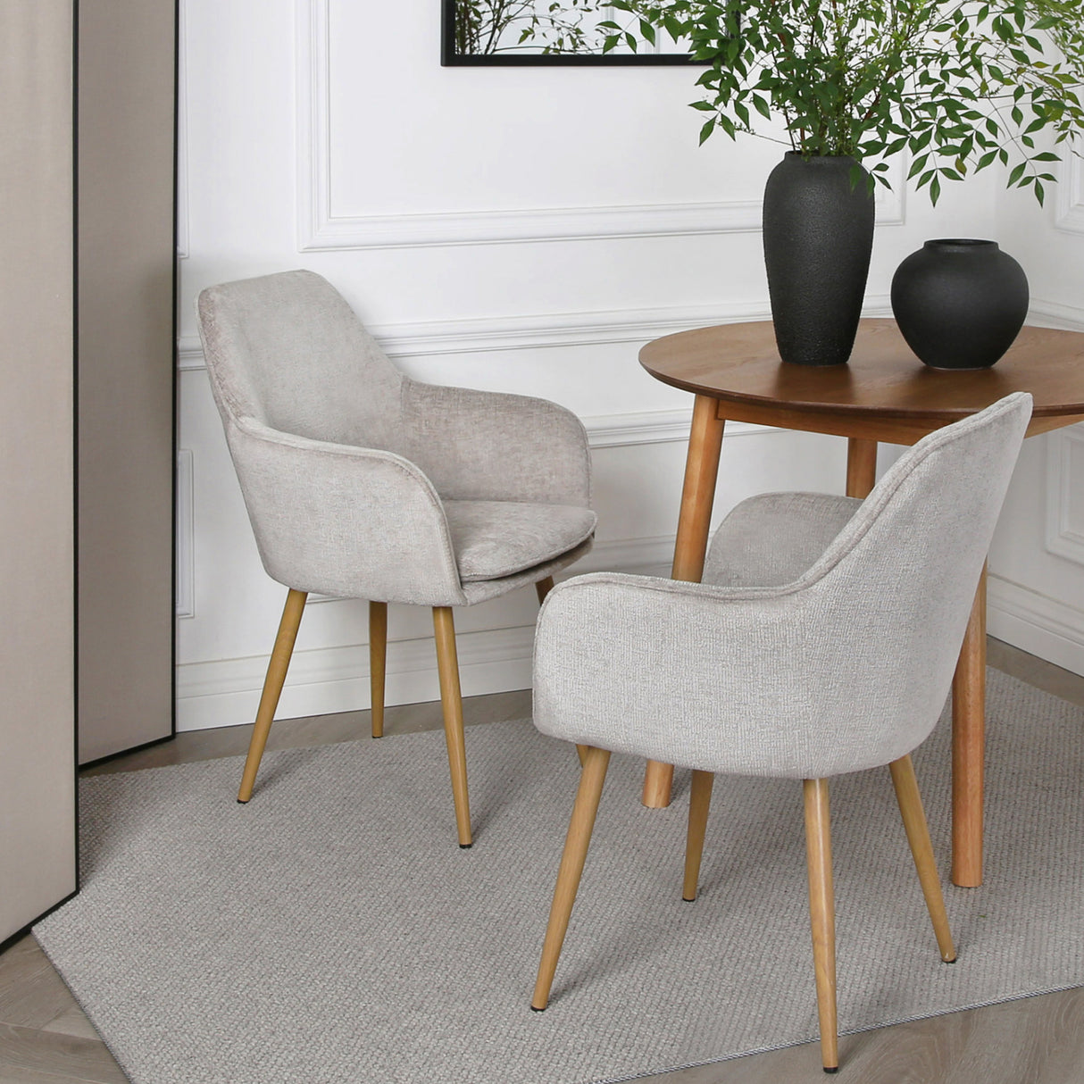 Muse - Pair of Chairs in Woven Yarn Fabric - Set of 2 Dining Chairs