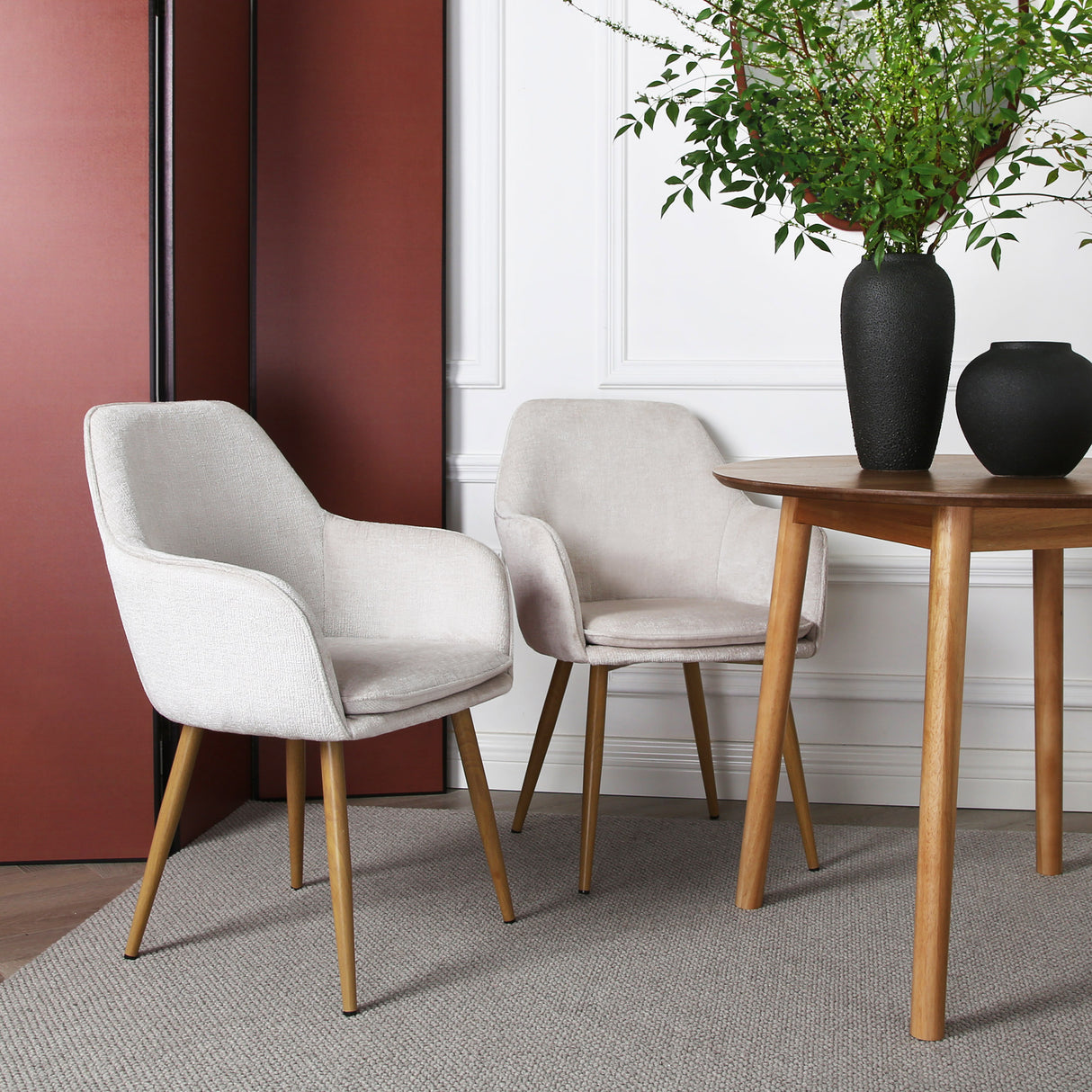 Muse - Pair of Chairs in Woven Yarn Fabric - Set of 2 Dining Chairs
