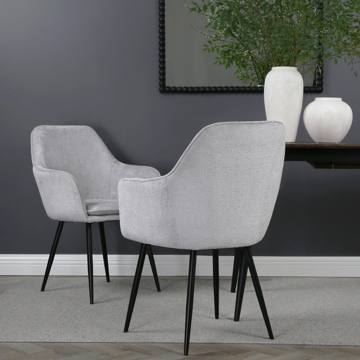 Muse - Pair of Chairs in Woven Yarn Fabric - Set of 2 Dining Chairs