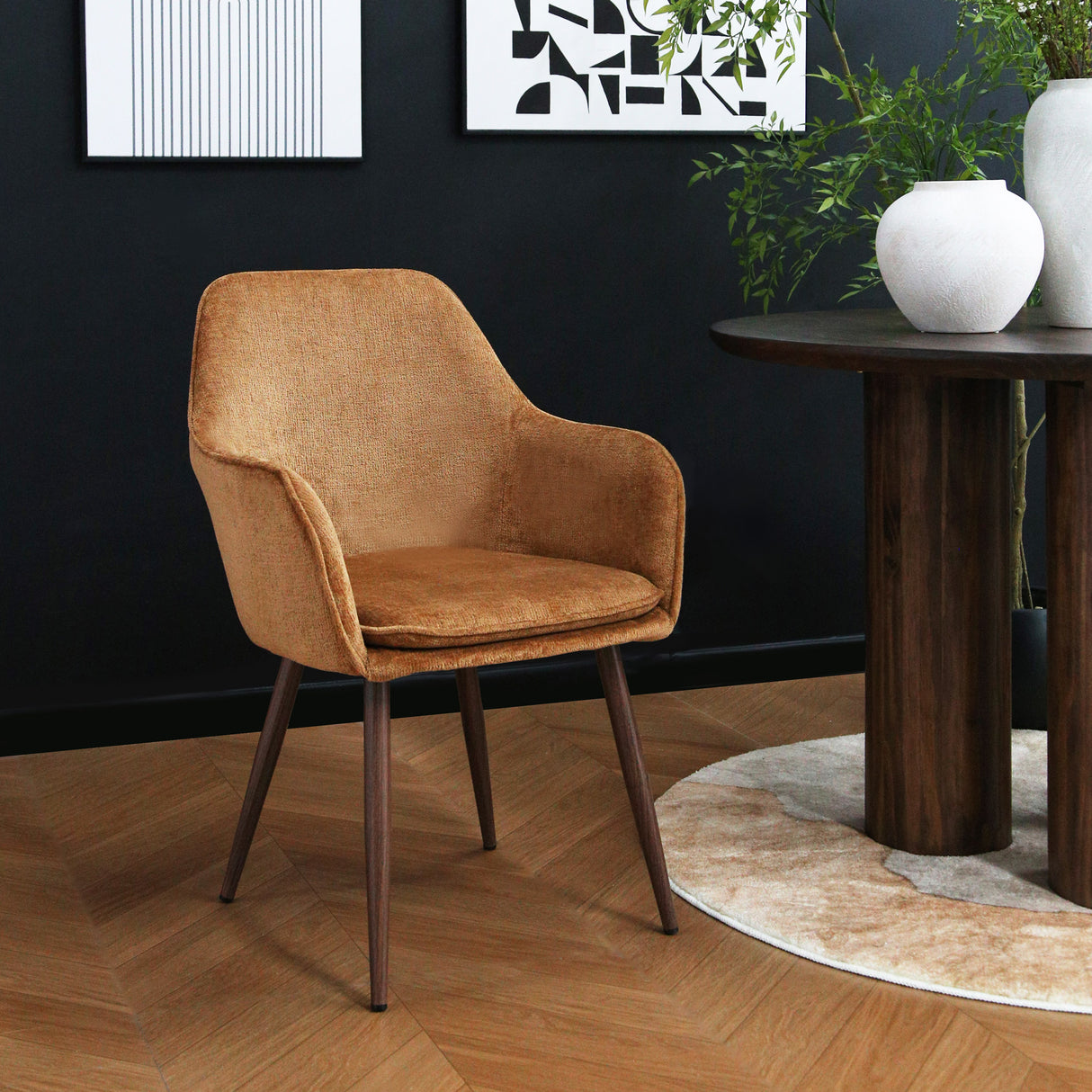 Muse - Pair of Chairs in Woven Yarn Fabric - Set of 2 Dining Chairs