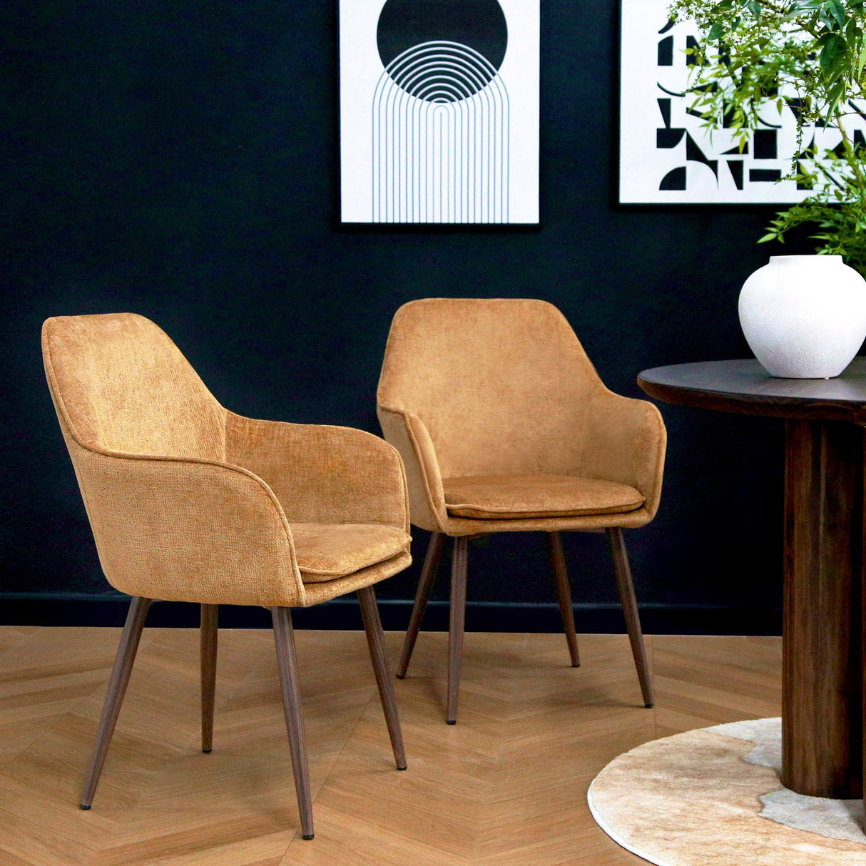 Muse - Pair of Chairs in Woven Yarn Fabric - Set of 2 Dining Chairs
