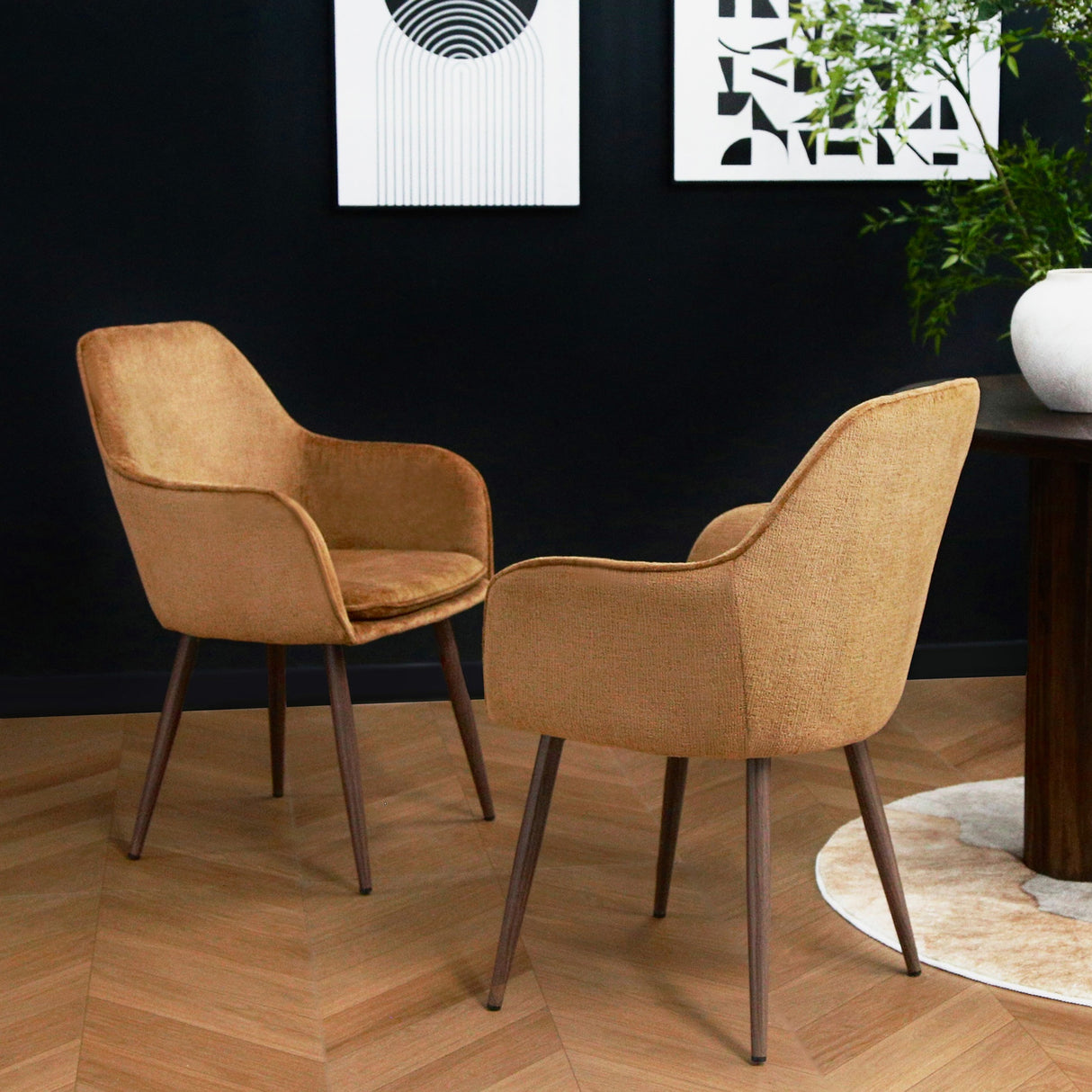 Muse - Pair of Chairs in Woven Yarn Fabric - Set of 2 Dining Chairs