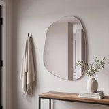 Nemi Frameless Irregular Pond Wall Mirror displayed above a console table