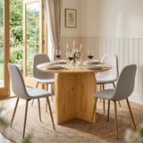 NYX Round Dining Set – Wood-Effect Table with 4 Linen Upholstered Chairs