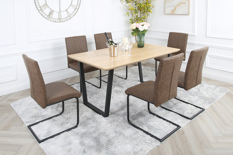 Nestor Dining Set - Oak Table with 6 Industrial Chairs