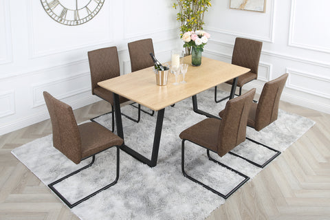 Nestor Dining Set - Oak Table with 6 Industrial Chairs