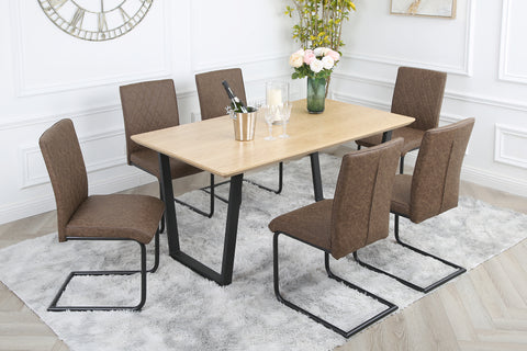 Nestor Dining Set - Oak Table with 6 Industrial Chairs