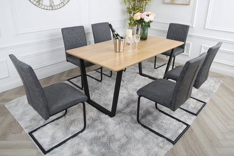 Nestor Dining Set - Oak Table with 6 Industrial Chairs