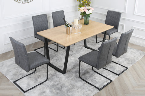 Nestor Dining Set - Oak Table with 6 Industrial Chairs