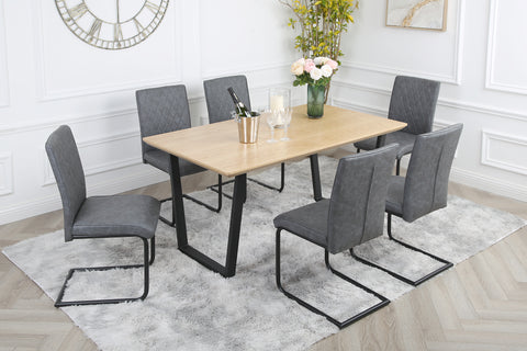 Nestor Dining Set - Oak Table with 6 Industrial Chairs