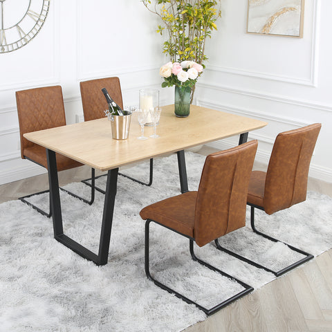 Nestor Dining Set - Oak Table with 4 Industrial Chairs