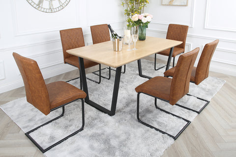 Nestor Dining Set - Oak Table with 6 Industrial Chairs