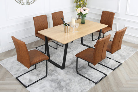 Nestor Dining Set - Oak Table with 6 Industrial Chairs