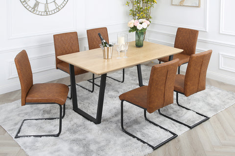 Nestor Dining Set - Oak Table with 6 Industrial Chairs