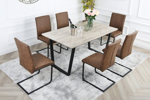 Nestor Dining Set - Wood-Effect Table with 6 Industrial Chairs