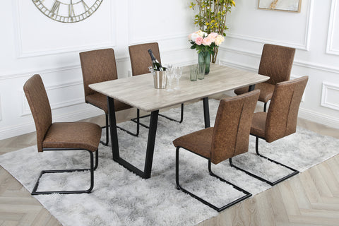 Nestor Dining Set - Wood-Effect Table with 6 Industrial Chairs