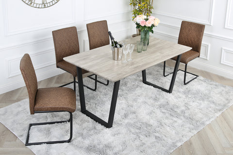 Nestor Dining Set - Wood-Effect Table with 4 Industrial Chairs