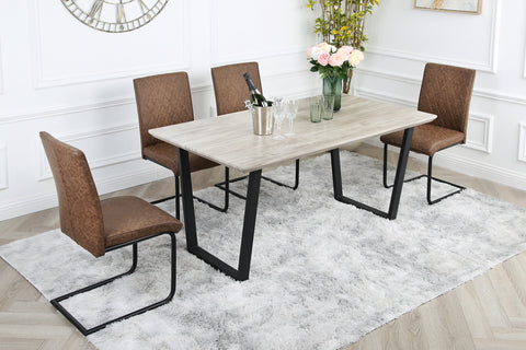 Nestor Dining Set - Wood-Effect Table with 4 Industrial Chairs