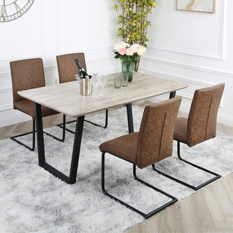 Nestor Dining Set - Wood-Effect Table with 4 Industrial Chairs