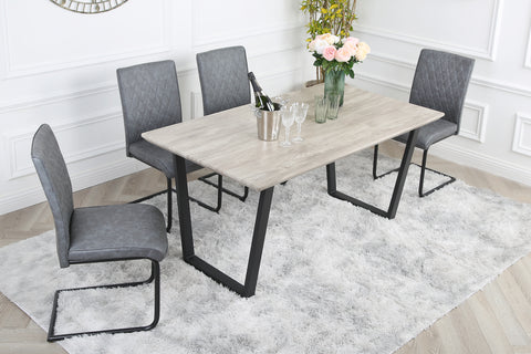 Nestor Dining Set - Wood-Effect Table with 4 Industrial Chairs