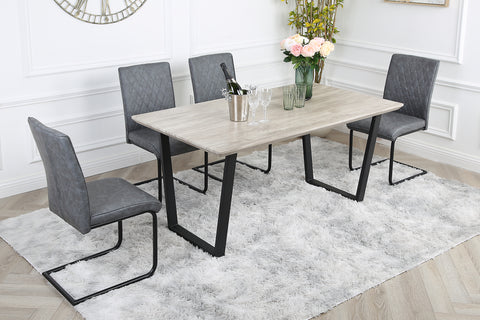 Nestor Dining Set - Wood-Effect Table with 4 Industrial Chairs