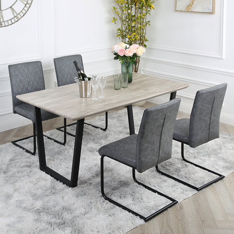 Nestor Dining Set - Wood-Effect Table with 4 Industrial Chairs